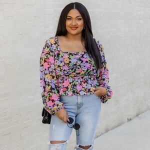 Pink Lily Black Floral Blouse